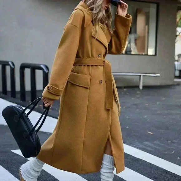 Khaki Casual Women's Oversized Double-Breasted Coat - Picture 8 of 8